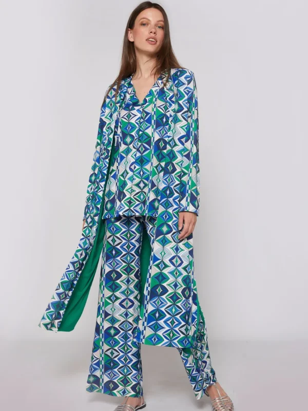 Coats*Vilagallo Coat Luna Green Geometric Knit Print