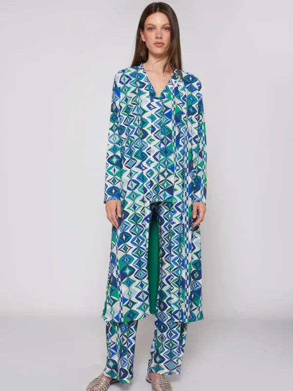 Coats*Vilagallo Coat Luna Green Geometric Knit Print