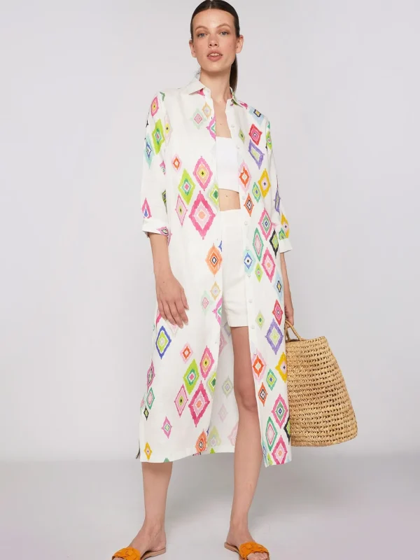 Dresses*Vilagallo Dress Antonella Diamond Ikat Pure Linen