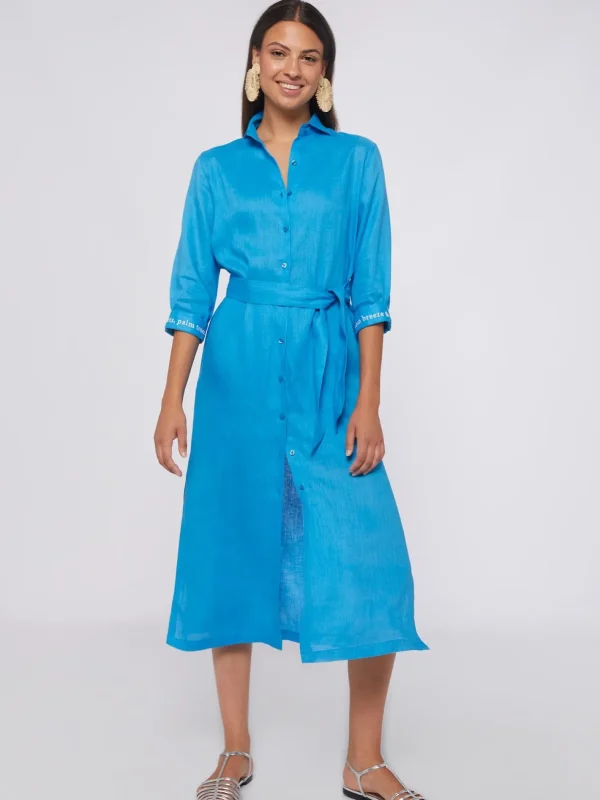 Dresses*Vilagallo Dress Antonella Emb Blue Linen