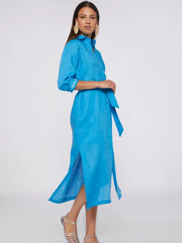 Dresses*Vilagallo Dress Antonella Emb Blue Linen