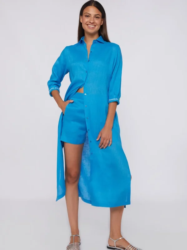 Dresses*Vilagallo Dress Antonella Emb Blue Linen