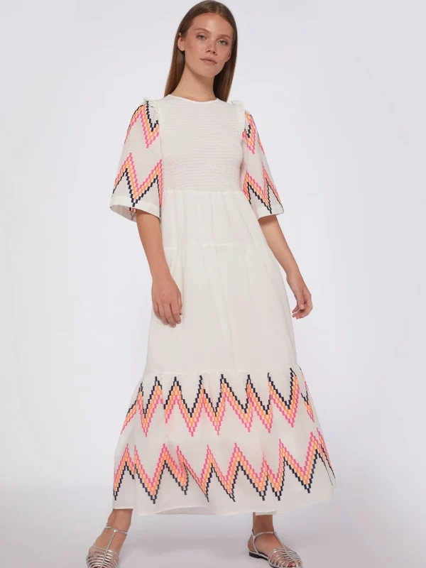 Dresses*Vilagallo Dress Caila Fluor Embroidered Zig-Zag