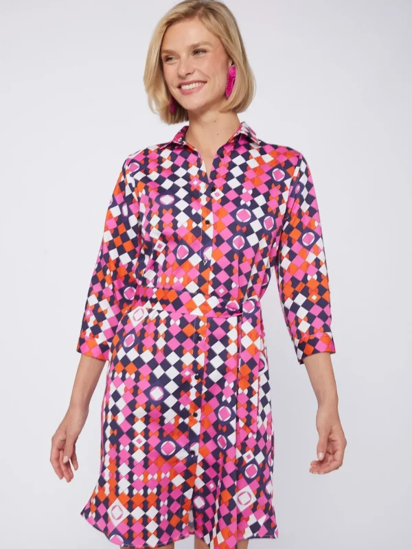 Dresses*Vilagallo Dress Dover Pink Navy Geometric