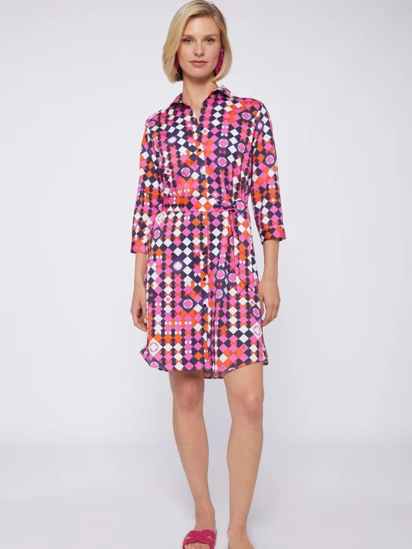 Dresses*Vilagallo Dress Dover Pink Navy Geometric