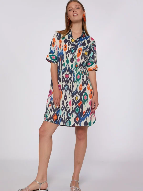 Dresses*Vilagallo Dress Hester Multicolour Ikat Cotton Print