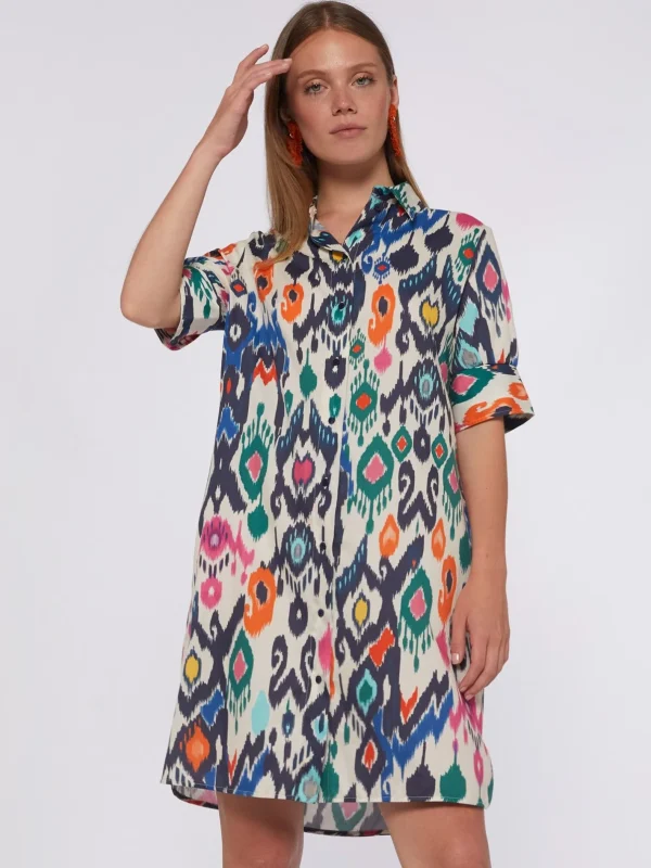 Dresses*Vilagallo Dress Hester Multicolour Ikat Cotton Print