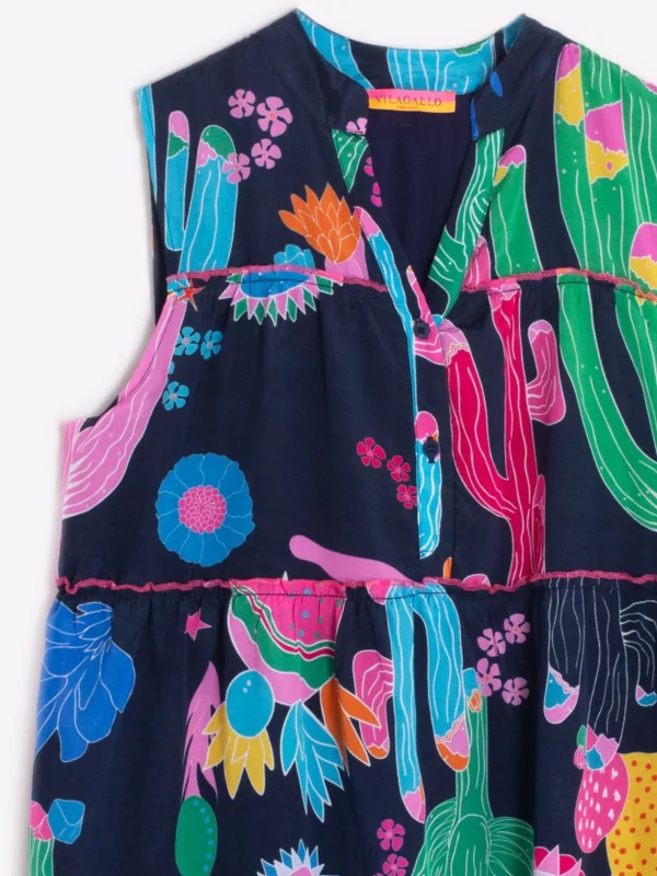 Dresses*Vilagallo Dress Isa Cactus Navy Print
