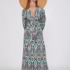 Dresses*Vilagallo Dress Lorenna Ikat Green Pink Gold