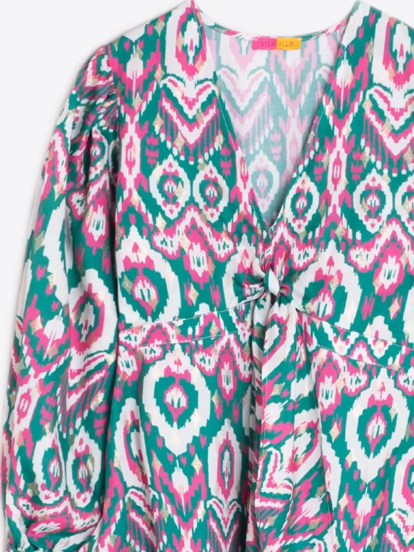 Dresses*Vilagallo Dress Lorenna Ikat Green Pink Gold