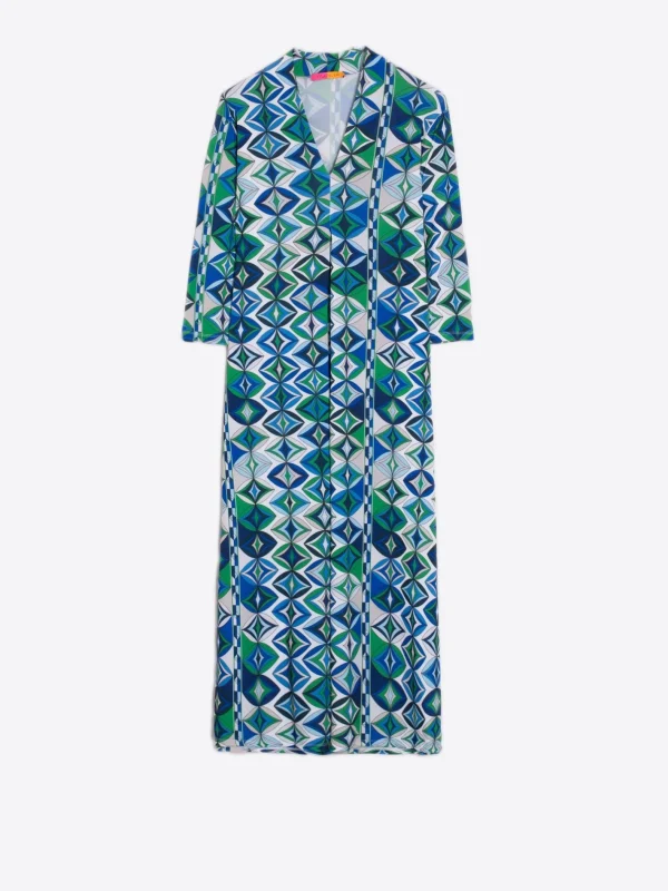 Dresses*Vilagallo Dress Noam Green Geometric Knit Print