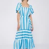 Dresses*Vilagallo Dress Palmira Turquoise Stripes