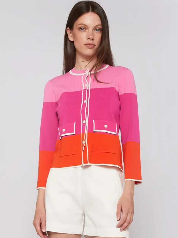 Knitwear*Vilagallo Knitwear Cardigan Colour Block Pink&Fucsia&Orange