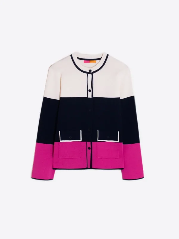 Knitwear*Vilagallo Knitwear Cardigan Colour Block Ecru&Navy&Pink