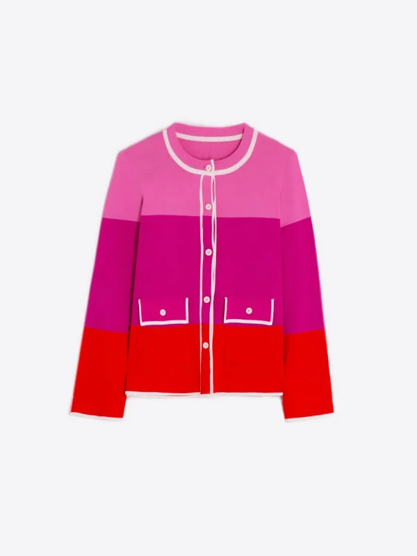 Knitwear*Vilagallo Knitwear Cardigan Colour Block Pink&Fucsia&Orange