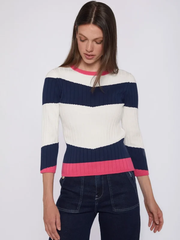 Knitwear*Vilagallo Knitwear Colour Block Canale Navy&White Pink