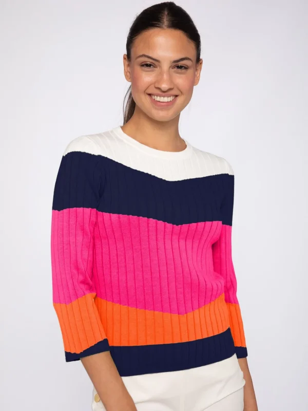 Knitwear*Vilagallo Knitwear Colour Block Canale White Navy Pink&Orange