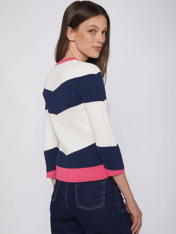 Knitwear*Vilagallo Knitwear Colour Block Canale Navy&White Pink