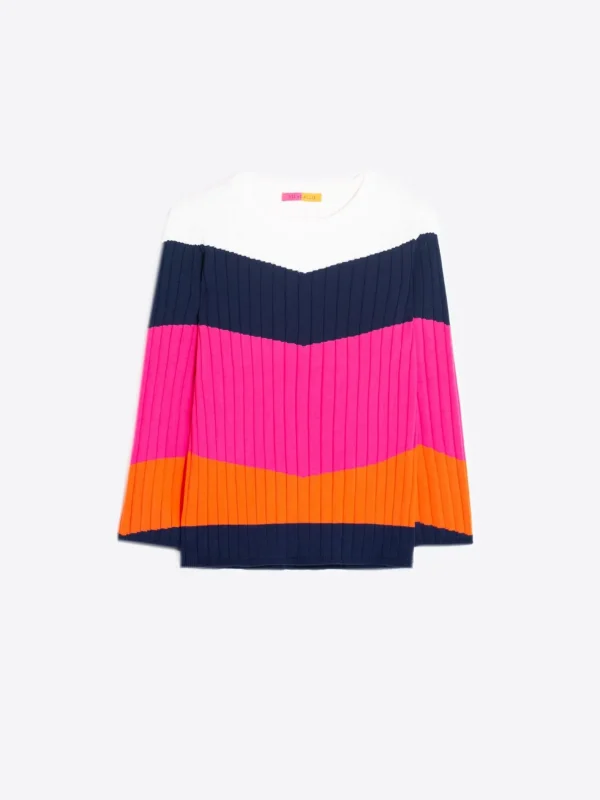 Knitwear*Vilagallo Knitwear Colour Block Canale White Navy Pink&Orange