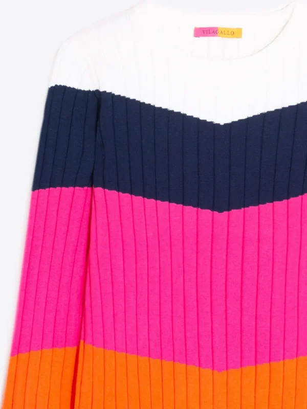 Knitwear*Vilagallo Knitwear Colour Block Canale White Navy Pink&Orange