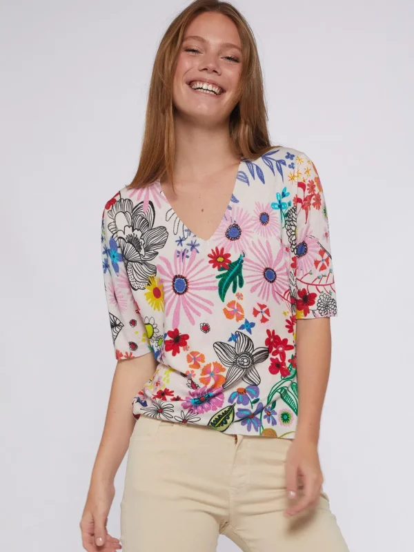 Knitwear*Vilagallo Knitwear Flowers Printed Pullover Flowers