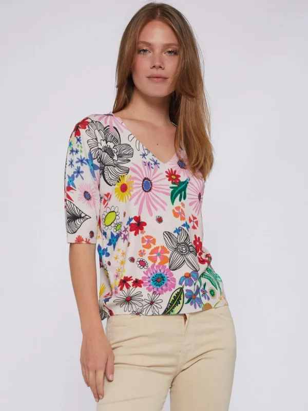 Knitwear*Vilagallo Knitwear Flowers Printed Pullover Flowers