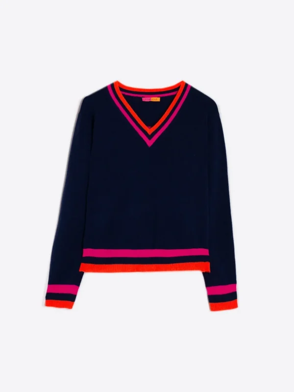 Knitwear*Vilagallo Knitwear Intarsia Pullover Navy Intarsia