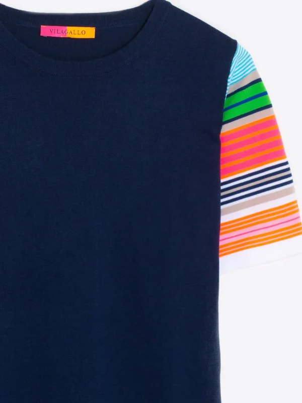 Knitwear*Vilagallo Knitwear Multic Stripes Sleeves Canale Navy&Multicolour