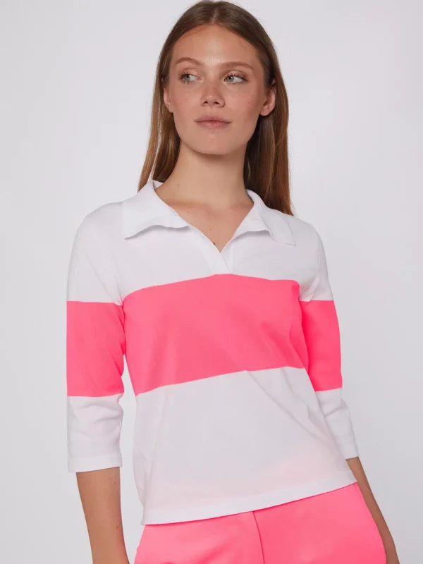 Knitwear*Vilagallo Knitwear Neon Polo Top Ecru&Neon Pink