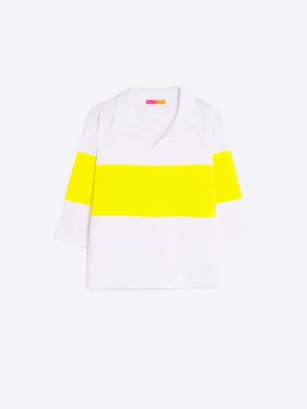 Knitwear*Vilagallo Knitwear Neon Polo Top Ecru&Neon Yellow