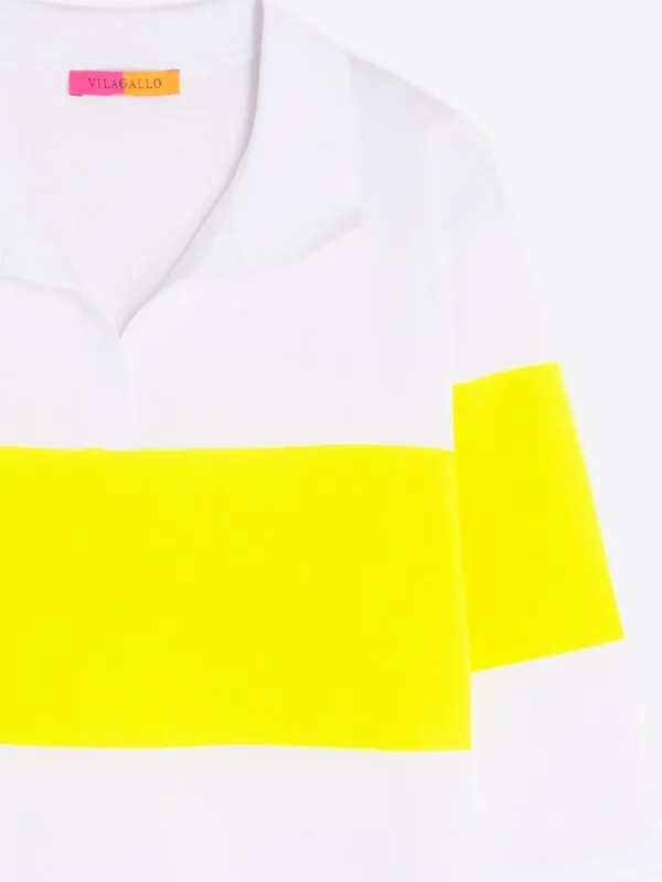 Knitwear*Vilagallo Knitwear Neon Polo Top Ecru&Neon Yellow