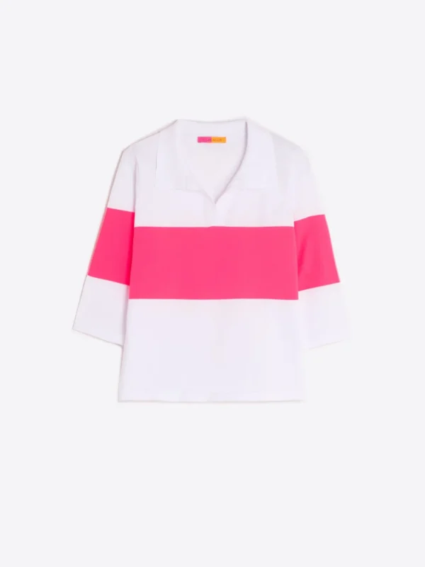 Knitwear*Vilagallo Knitwear Neon Polo Top Ecru&Neon Pink