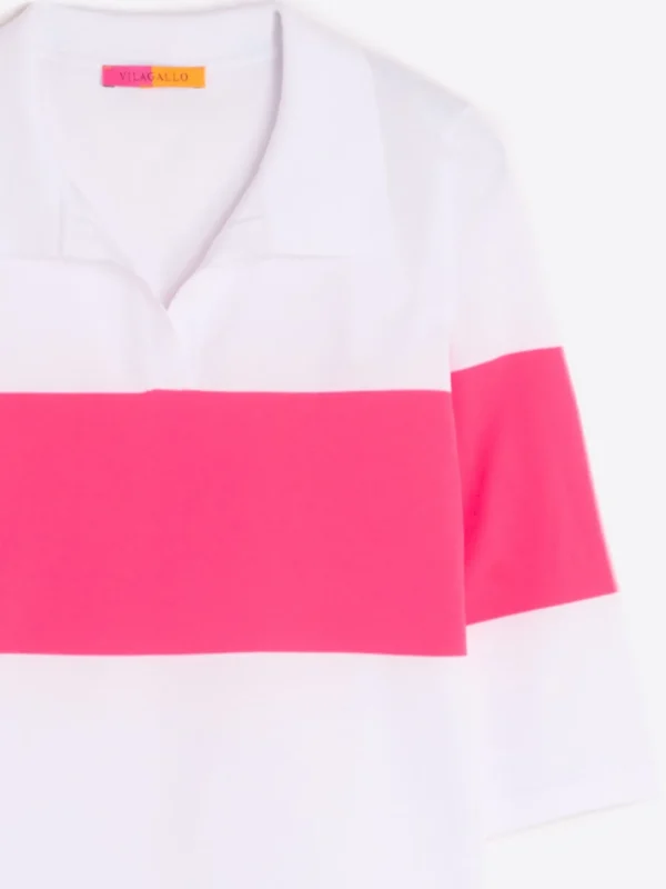 Knitwear*Vilagallo Knitwear Neon Polo Top Ecru&Neon Pink