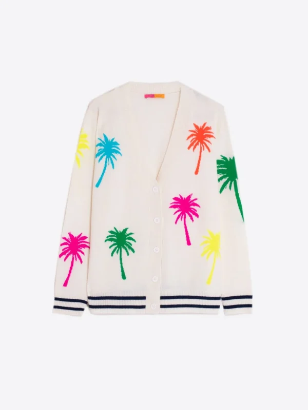 Knitwear*Vilagallo Knitwear Palm Tree Intarsia Cardigan Ecru