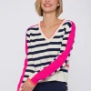 Knitwear*Vilagallo Knitwear Sweater Cb V-Neck Stripes Navy&Orange&Pink