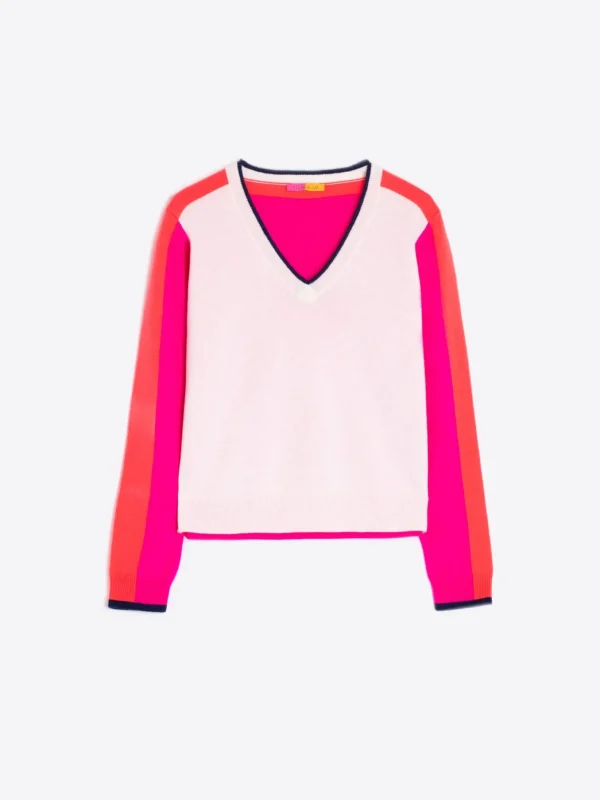 Knitwear*Vilagallo Knitwear Sweater Cb V-Neck Ecru&Pink&Orange