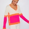 Knitwear*Vilagallo Knitwear Sweater Colour Block Ecru&Pink&Orange