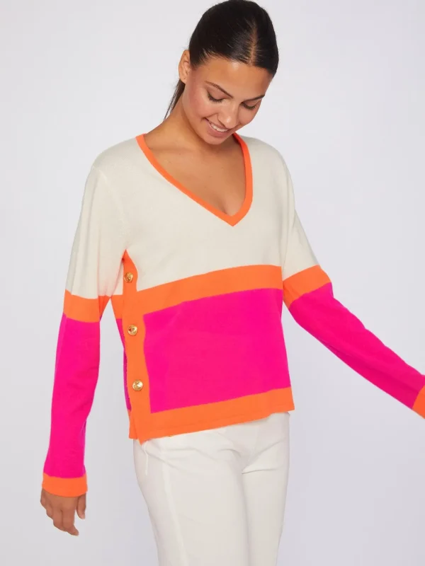 Knitwear*Vilagallo Knitwear Sweater Colour Block Ecru&Pink&Orange