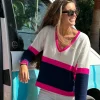 Knitwear*Vilagallo Knitwear Sweater Colour Block Ecru&Navy&Pink