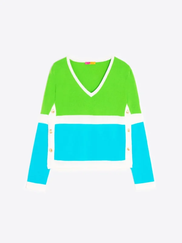 Knitwear*Vilagallo Knitwear Sweater Colour Block Green&Blue&Ecru