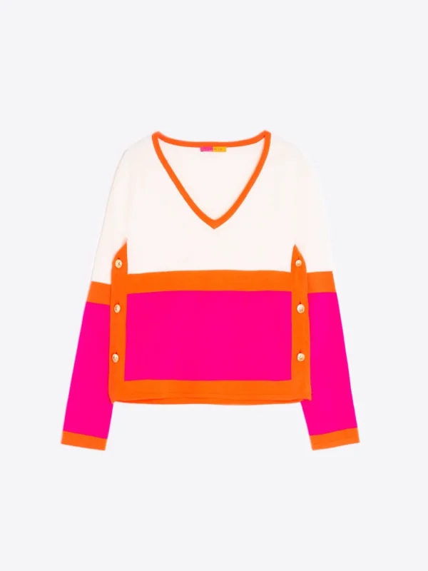 Knitwear*Vilagallo Knitwear Sweater Colour Block Ecru&Pink&Orange