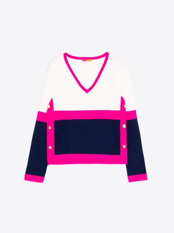 Knitwear*Vilagallo Knitwear Sweater Colour Block Ecru&Navy&Pink