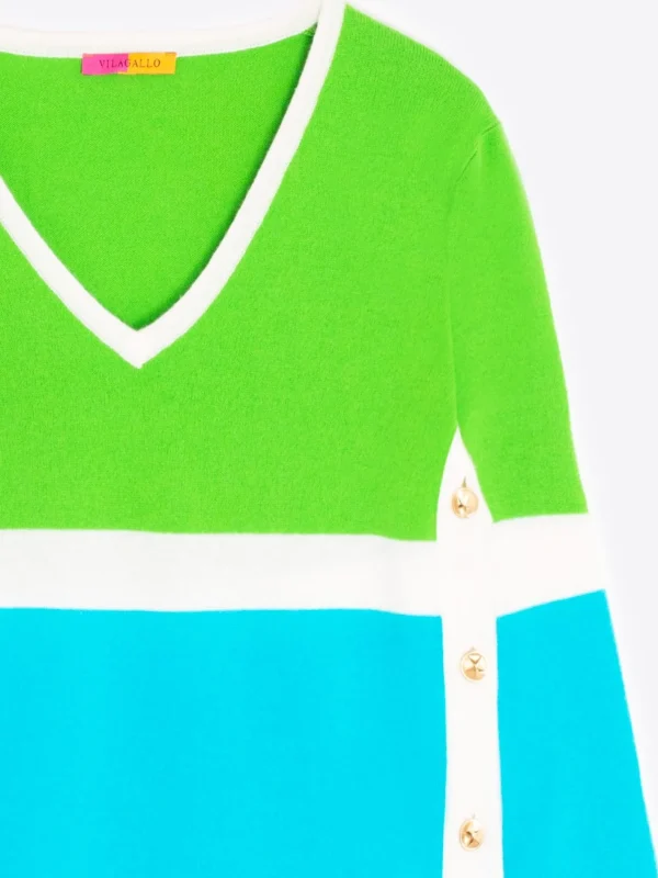 Knitwear*Vilagallo Knitwear Sweater Colour Block Green&Blue&Ecru