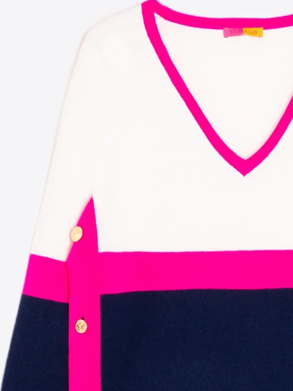 Knitwear*Vilagallo Knitwear Sweater Colour Block Ecru&Navy&Pink