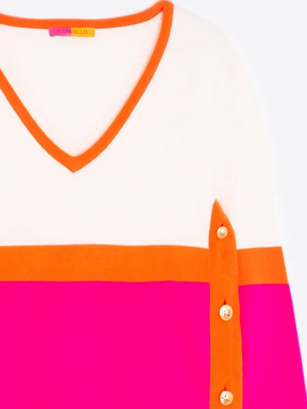 Knitwear*Vilagallo Knitwear Sweater Colour Block Ecru&Pink&Orange