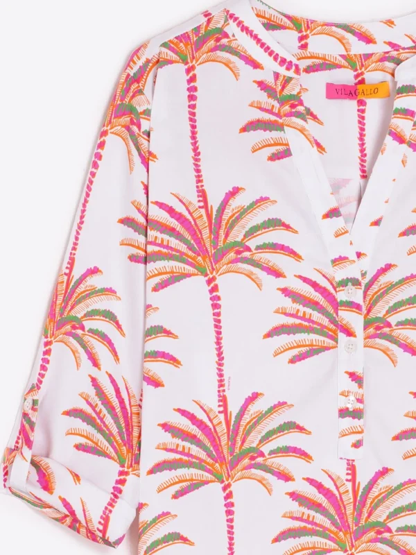 Shirts*Vilagallo Shirt Francina Pink Palm Tree Print