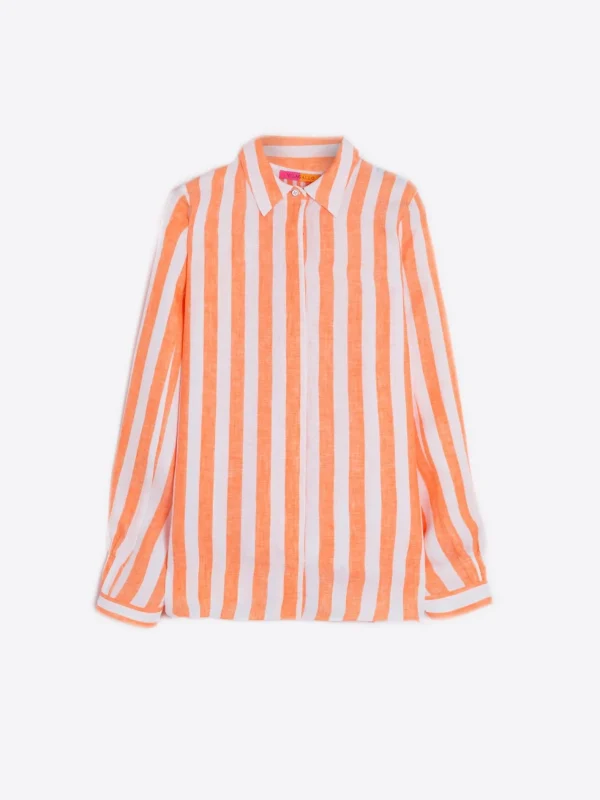 Shirts*Vilagallo Shirt Ginger Orange Linen Stripes