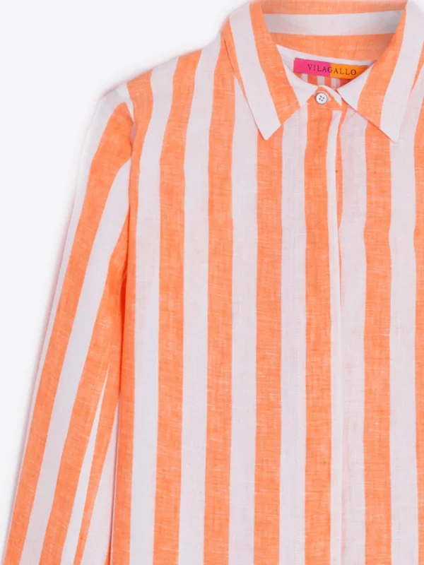 Shirts*Vilagallo Shirt Ginger Orange Linen Stripes