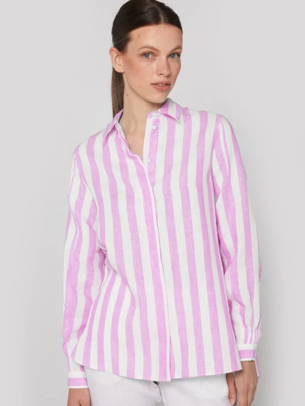 Shirts*Vilagallo Shirt Ginger Pink Linen Stripes