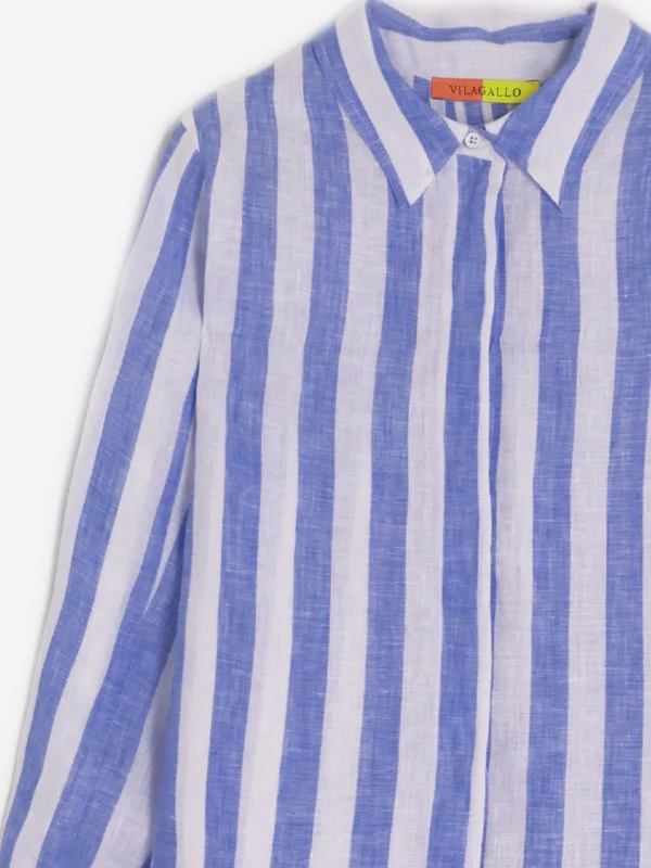 Shirts*Vilagallo Shirt Ginger Pure Linen Stripe Navy